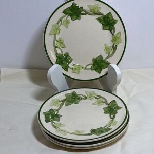 4 Franciscan Ivy 6.25 Dessert Bread Plates Handpainted Embossed Leaves MCM